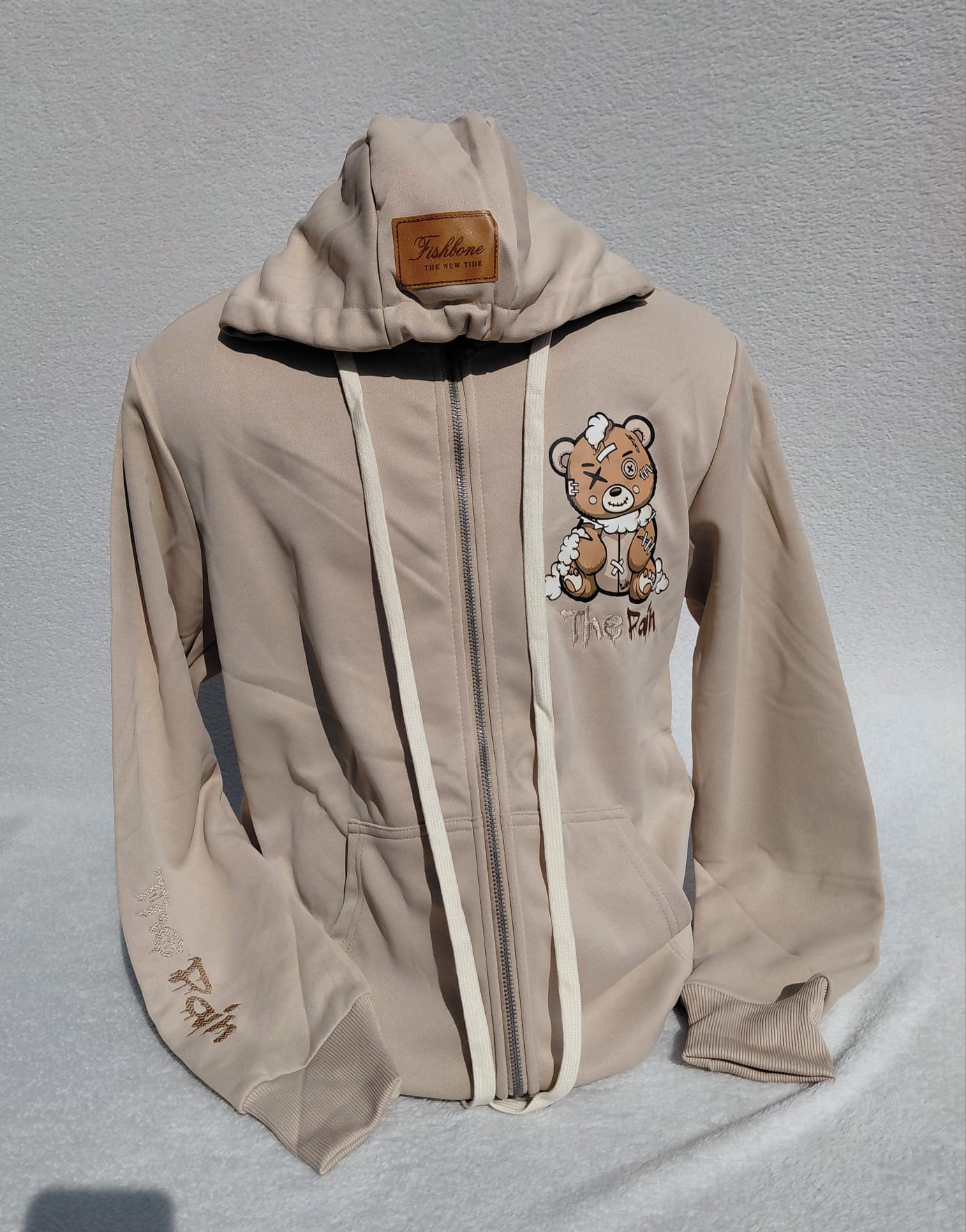 Stoere Teddy Hoodie  met rits  Beige